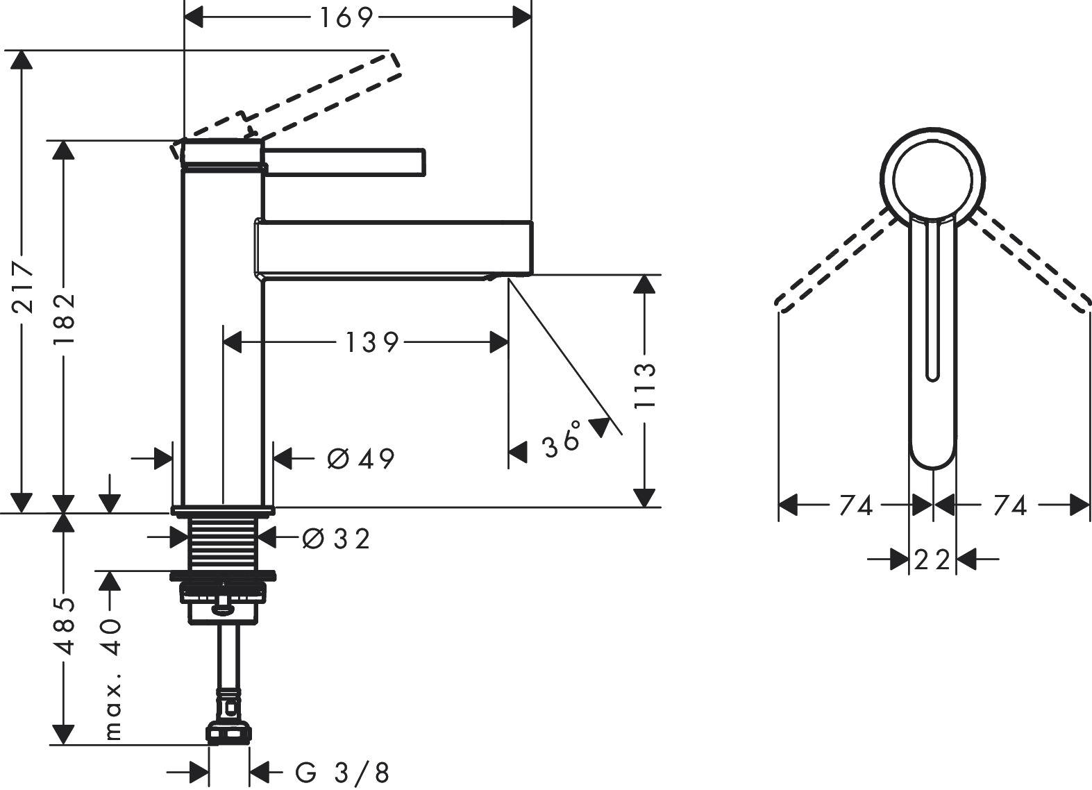 Finoris Einhebel-Waschtischmischer 110 mit Push-Open-Ablaufgarnitur