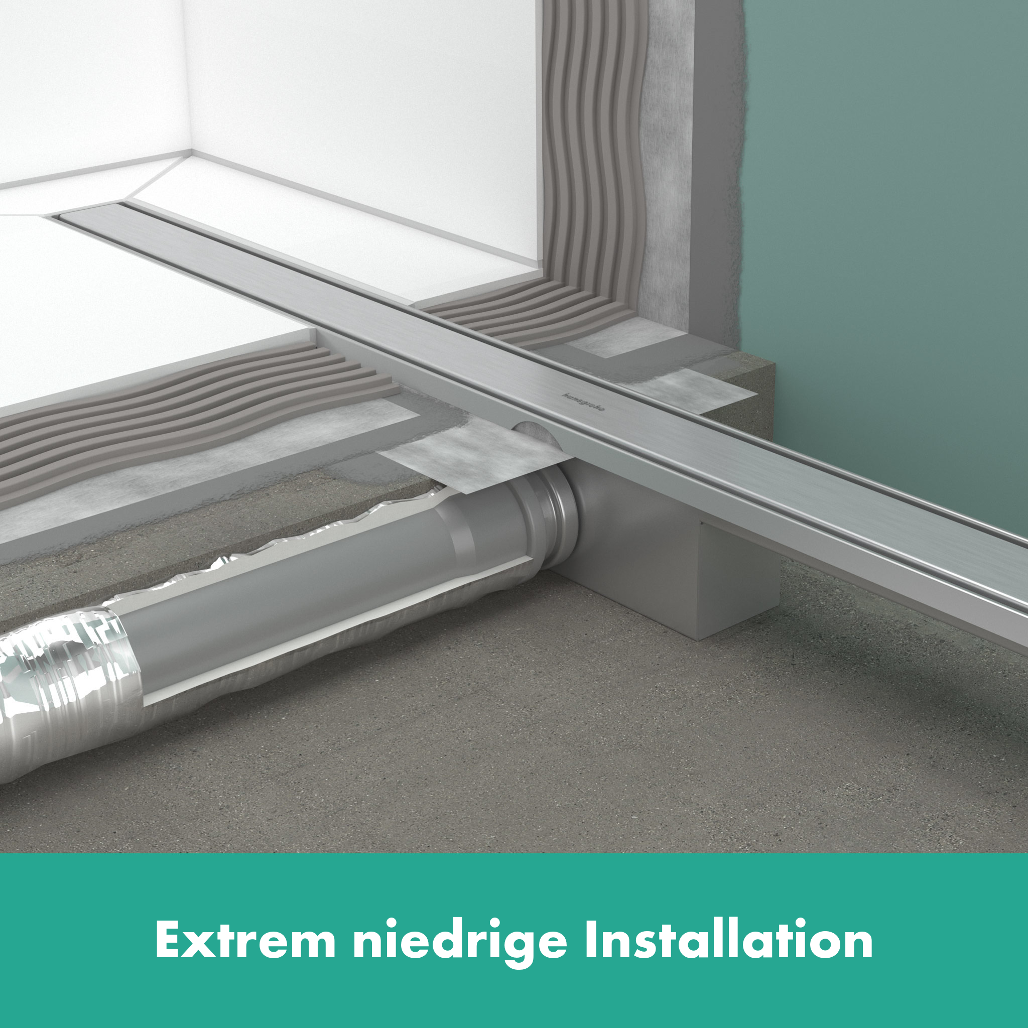 RainDrain Compact Komplettset Duschrinne 600mm für flache Installation