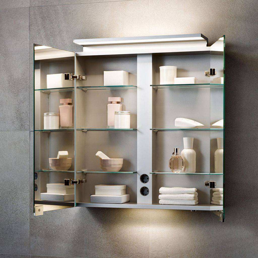 Royal L1 mirror cabinet with LED lighting 2-door, 800 x 742 x 150mm, with drawers