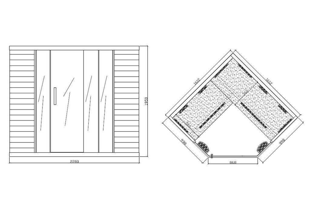 Unique infrared cabin for 4 people 161 x 161 x 195cm, corner cabin