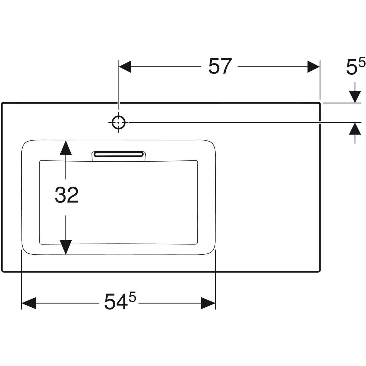 One furniture washbasin 90cm, horizontal outlet, with tap hole, without overflow, shelf on the right side