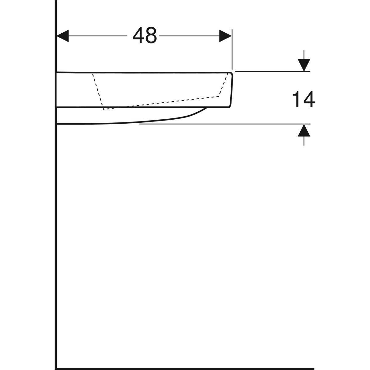 One washbasin 90cm, outlet horizontal, with tap hole, without overflow, shelf left