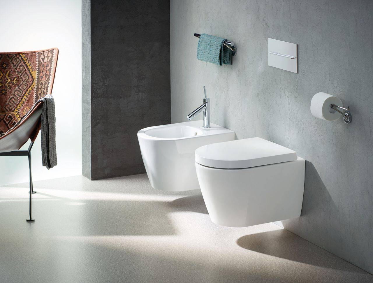 Me by Starck wall bidet 570 mm with overflow, with tap hole, Durafix