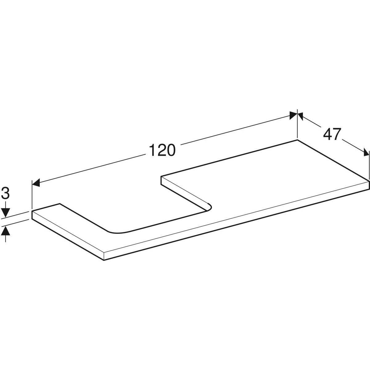 One washbasin plate cutout left, for countertop washbasin, 120cm