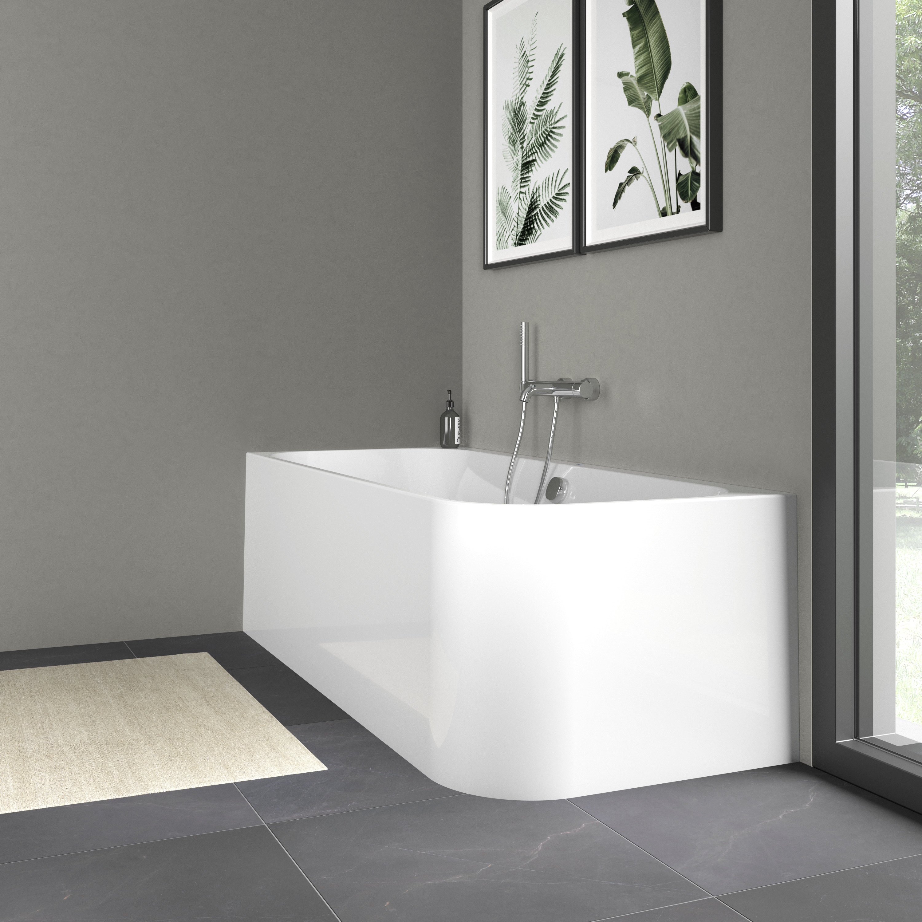 Happy D.2 pre-wall bathtub 1800x800mm, corner left with molded acrylic cladding and frame