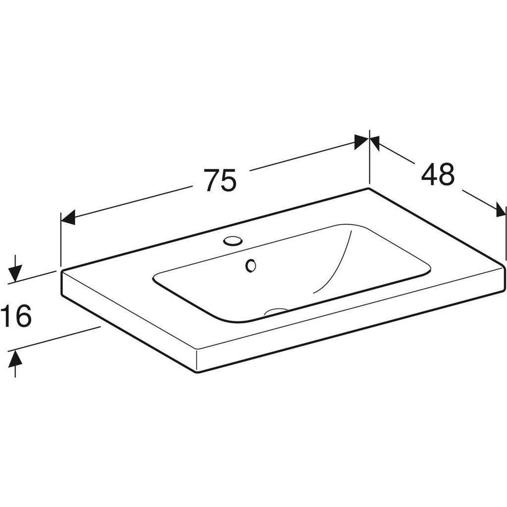 iCon light washbasin with shelf; 750mm; tap hole centered, visible overflow