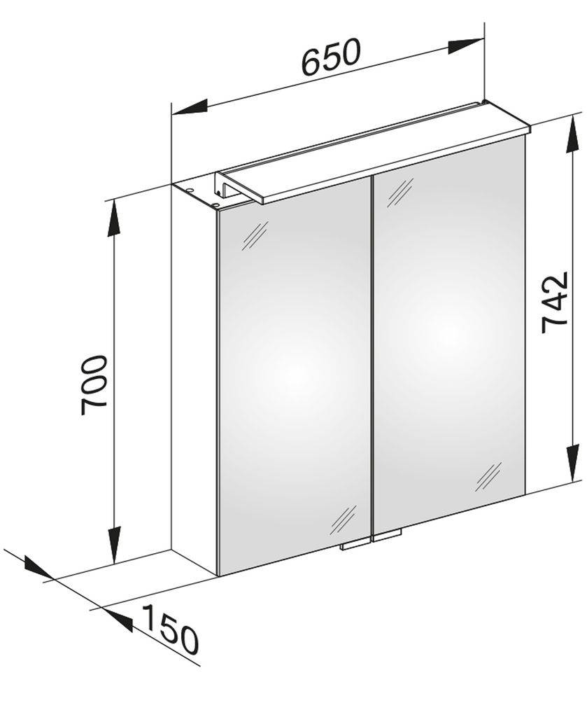 Royal L1 mirror cabinet with LED lighting 2-door, 800 x 742 x 150mm, with drawers