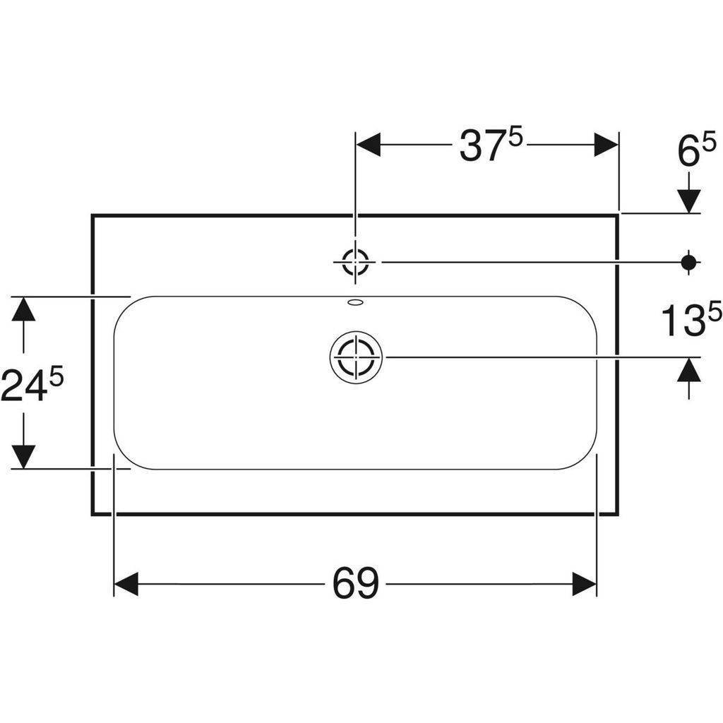 iCon light washbasin; 750mm; tap hole centered, visible overflow